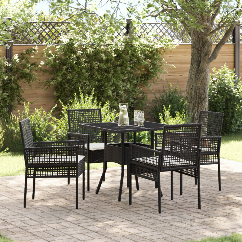 5-teiliges Garten Essgruppe Schwarz Poly-Rattan