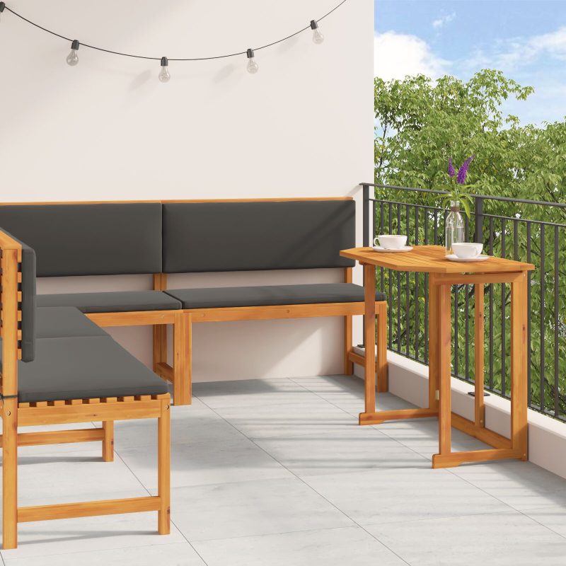 4-teiliges Garten-Ess-Set mit Kissen aus massivem Akazienholz