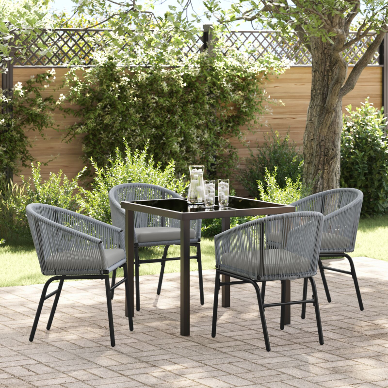 5-teiliges Garten-Esszimmer-Set Graues Poly-Rattan