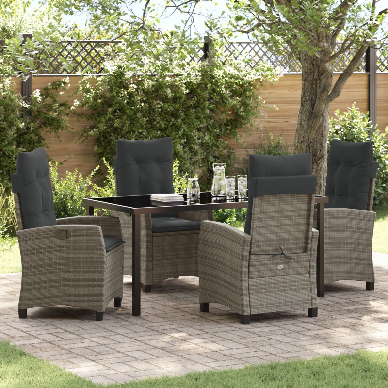 5-teiliges Garten-Dining-Set mit Kissen in Grau und Poly Rattan