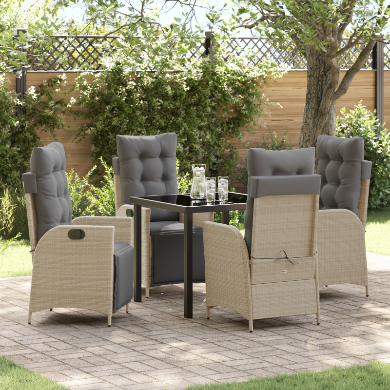 5-teiliges Garten-Dining-Set Beige Poly-Rattan
