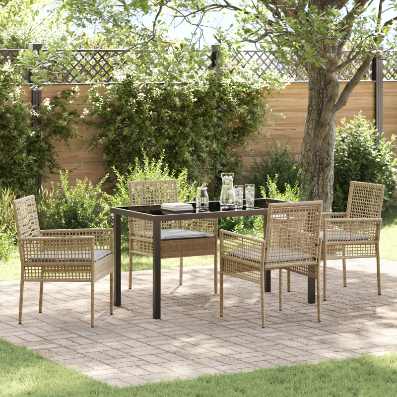 5-teiliges Garten Essgruppe mit Kissen Beige Poly Rattan