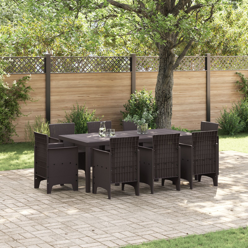 9-teiliges Garten-Essgruppen-Set Braun Poly Rattan