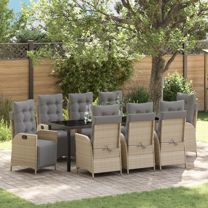 9-teiliges Garten-Ess-Set Beige Poly-Rattan