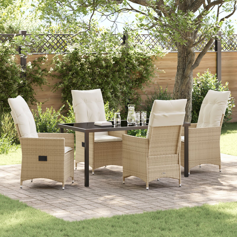 5-teiliges Garten-Dining-Set mit Kissen Beige Poly-Rattan