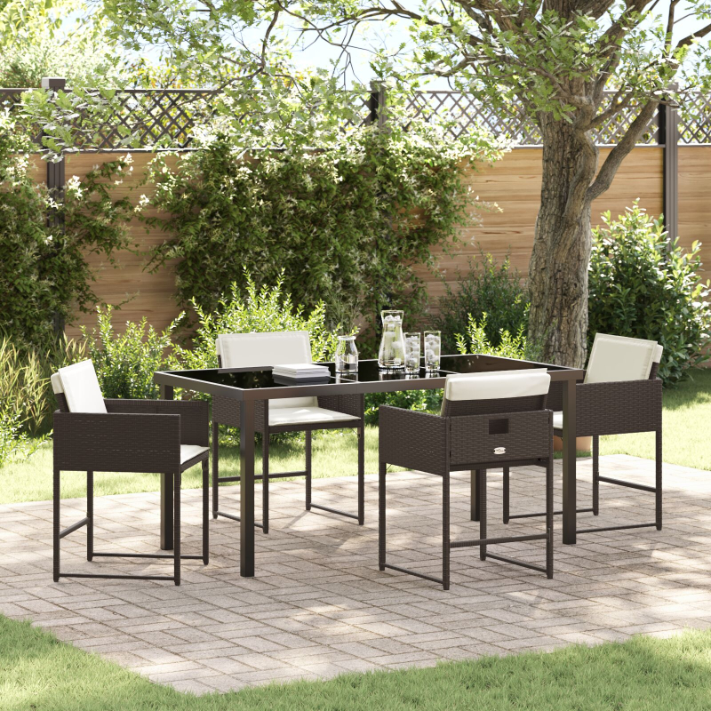 5-teiliges Garten Essset mit Kissen Braun Poly Rattan