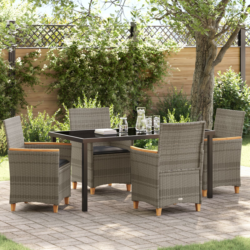 5-teiliges Gartenset mit Kissen Grau Poly-Rattan