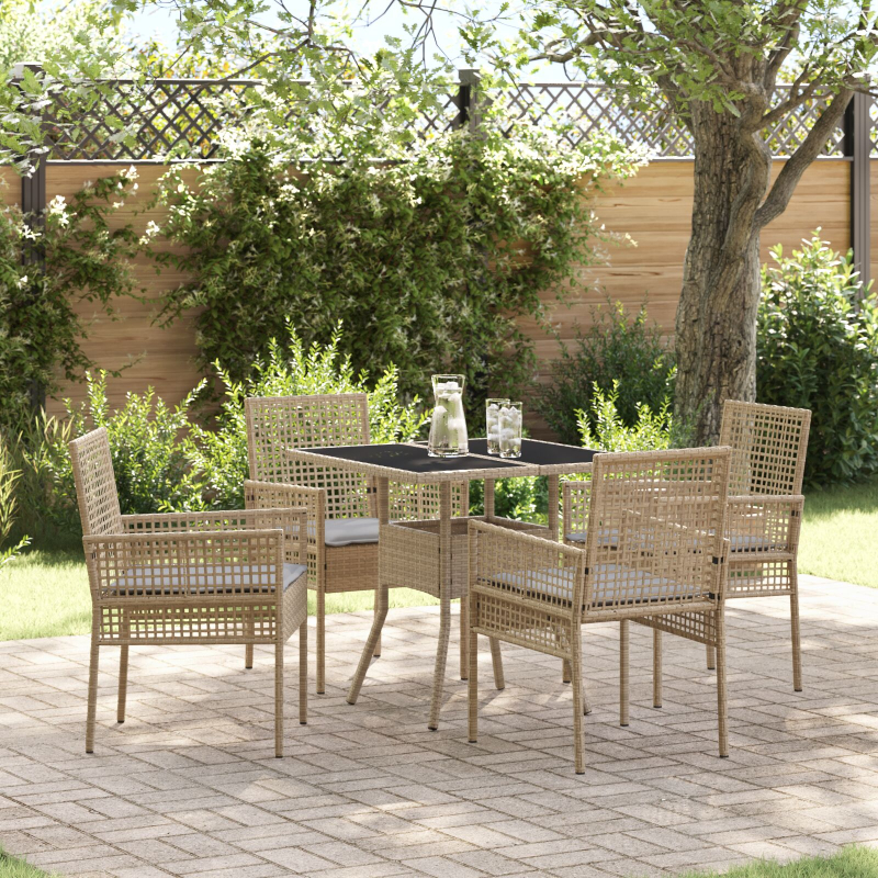 5-teiliges Garten Essset Beige Poly Rattan