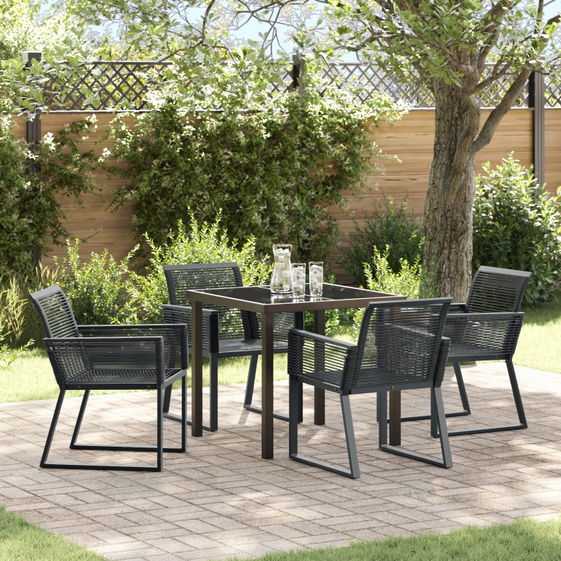 5-teiliges Garten-Essenset Schwarzes Poly-Rattan