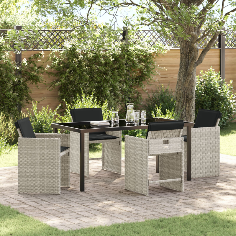 5-teiliges Garten-Esszimmer-Set mit Kissen Hellgrau Poly Rattan