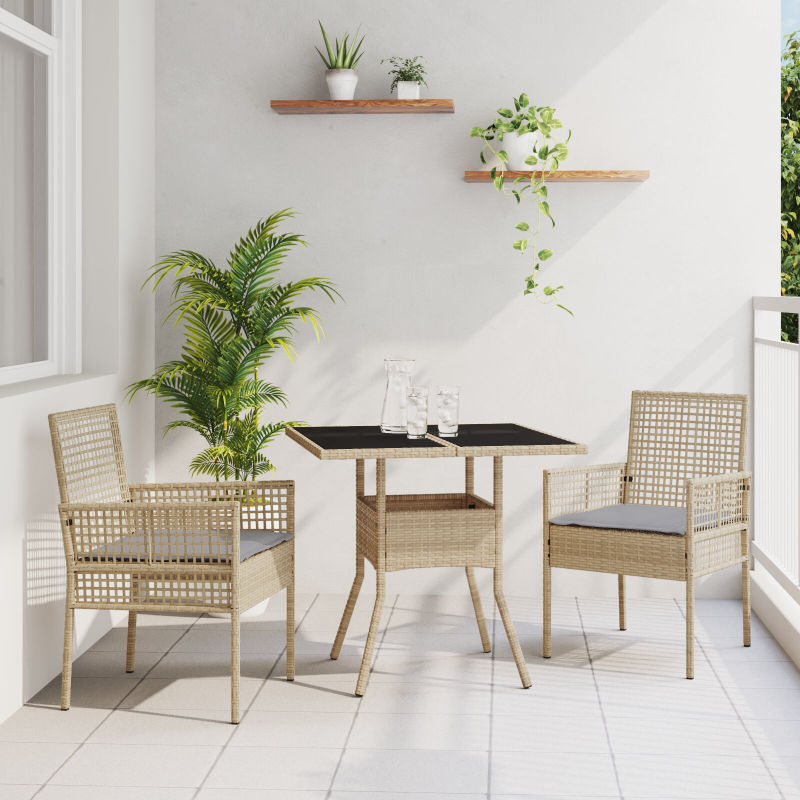 3-teilige Garten Essgruppe Beige Poly Rattan