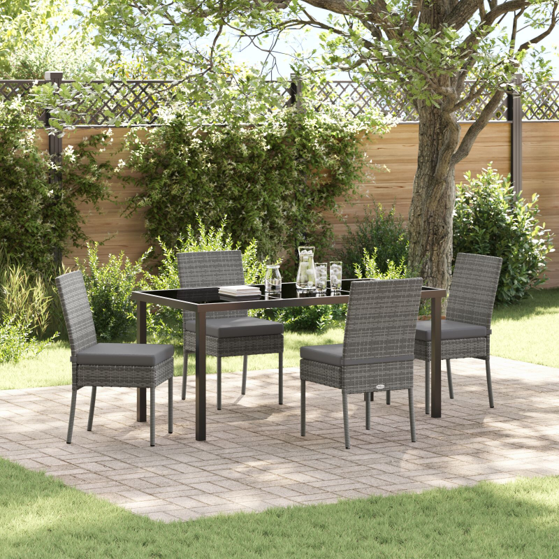 5-teiliges Garten Essmöbel Set Grau Poly-Rattan