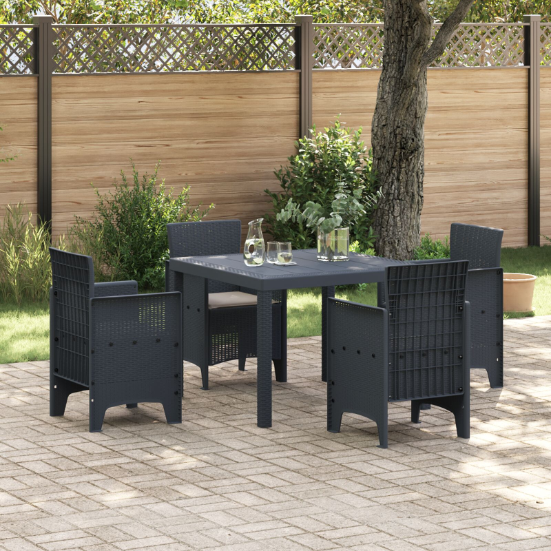 5-teiliges Garten Essgruppe mit Kissen Anthrazit Poly Rattan