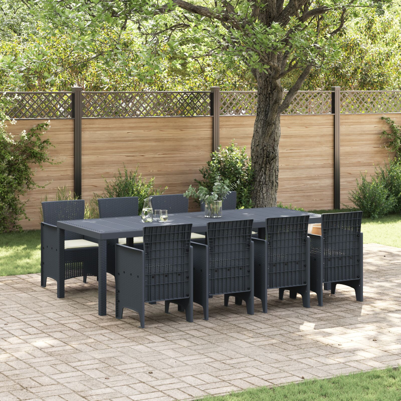 9-teilige Garten Essgruppe mit Kissen Anthrazit Poly-Rattan