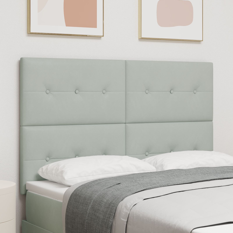 Kopfteil Mit Knöpfen Gepolstert Hellgrau 140 cm Samt