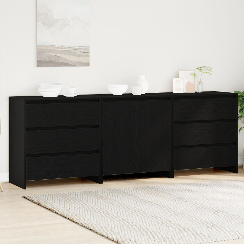 3-teilige Sideboards aus schwarzem Holzwerkstoff