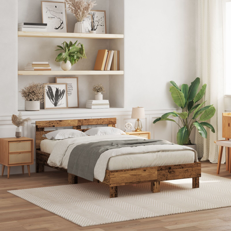 Bettgestell aus Holzwerkstoff Alte Holzoptik Holzwerkstoff