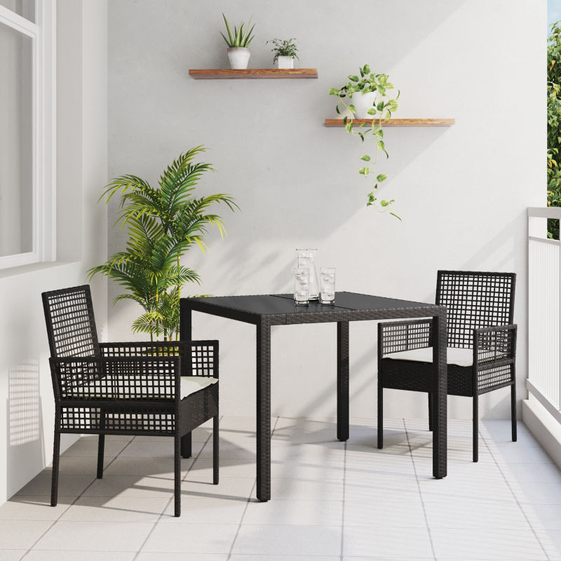 3-teiliges Garten-Esszimmer-Set mit Kissen Braun Poly Rattan