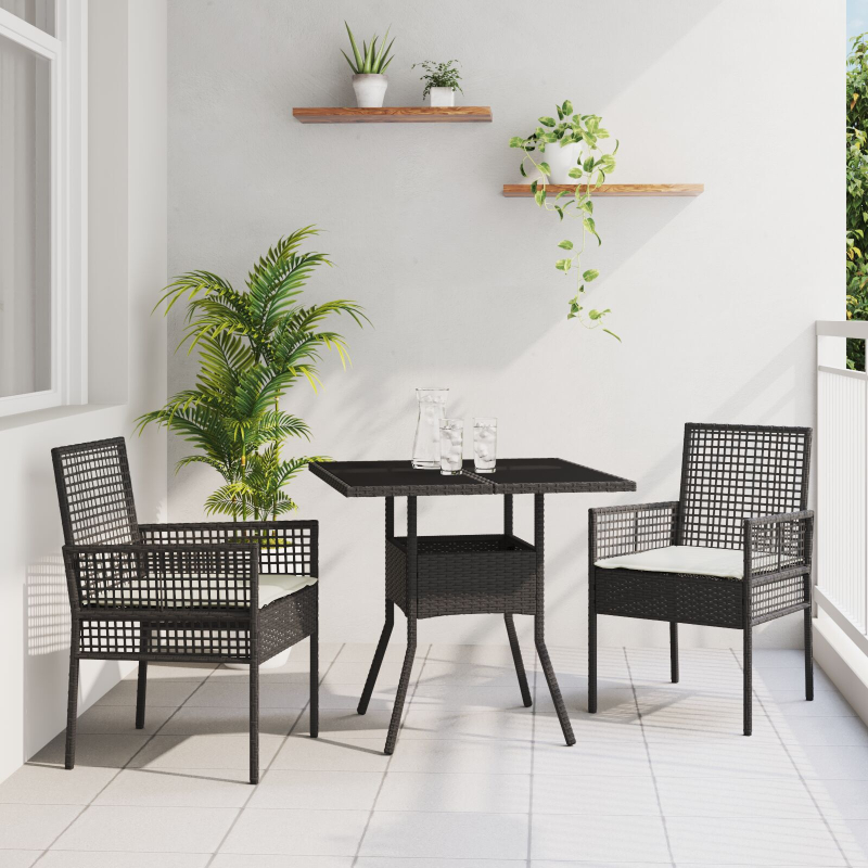 3-teilige Garten Essgruppe Braun Poly Rattan