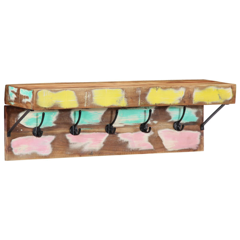 Garderobenständer mit Regal Wandmontiert aus massivem Altholz und Metall