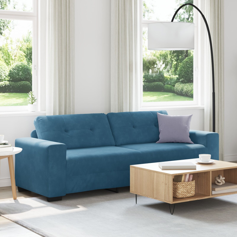 3-Sitzer Sofa in Blau 180 cm aus Samt