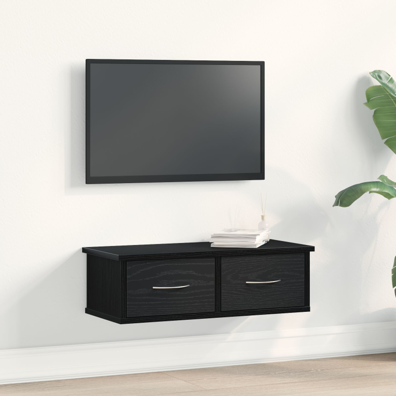 Wandmontiertes Schubladenregal Schwarz Eiche 60x26x18,5cm Holzwerkstoff