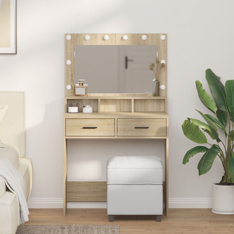Schminktisch mit LED-Lichtern in Sonoma Eiche 79x41x135 cm