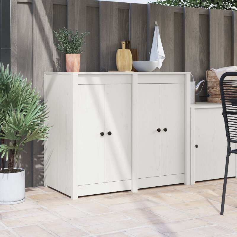 Außenschranktüren 2 Stück Weiß 50x9x82 cm Massivholz Kiefer